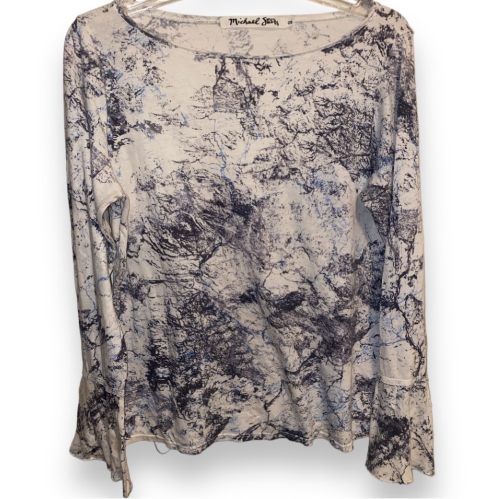 MICHAEL STARS Boat Neck Tie Dye Cotton Modal Bell Sleeve Top OSFM